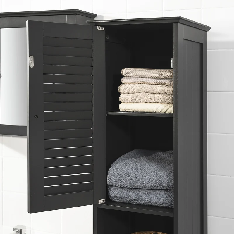 SoBuy FRG236-DG Colonne Salle de Bain avec 2 Portes, 1 Tiroir et Niche Ouverte, pour Salle de Bain et WC, Rangement Optimisé – L32×P30×H170 cm, Gris Foncé