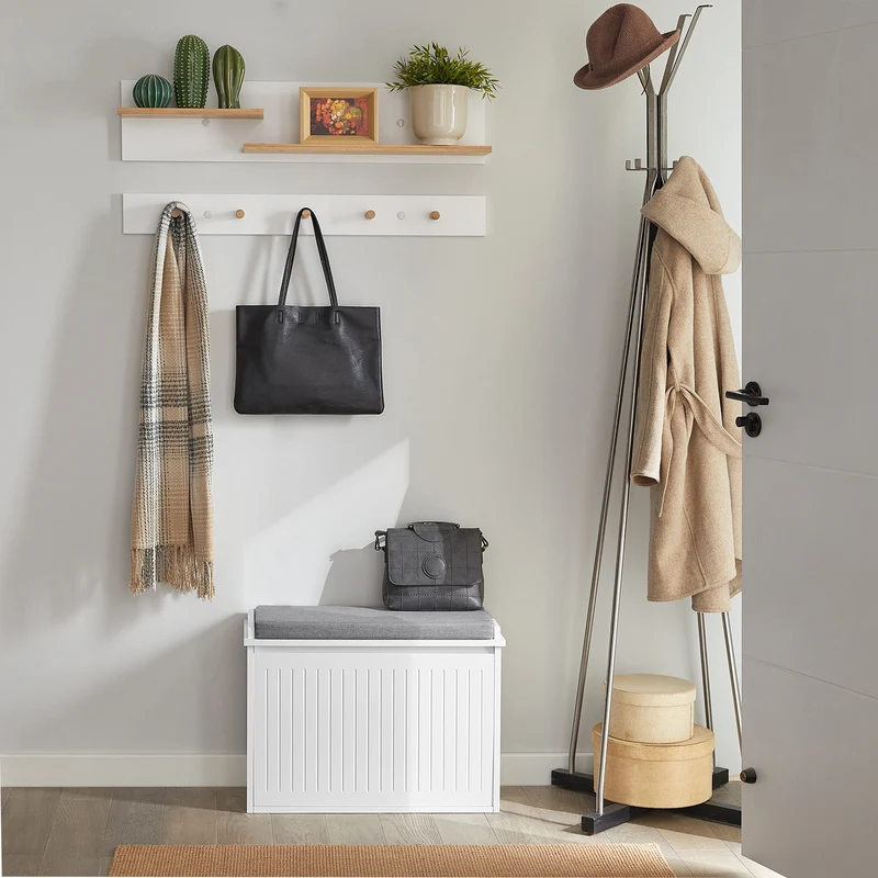 SoBuy FSR16-SCH Banc à Chaussures avec 1 Abattant et Coussin Rembourré, Coffre de Rangement pour Entrée – 60x30x48 cm, Blanc