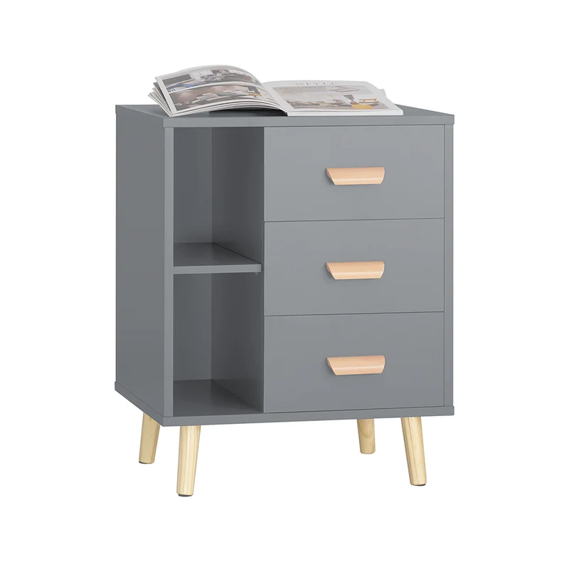 SoBuy FBT95-HG Table d’Appoint Bout de Canapé Table de Chevet Table de Nuit avec 3 tiroirs et 2 étagères de rangement