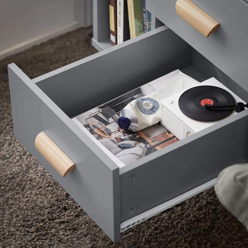 SoBuy FBT95-HG Table d’Appoint Bout de Canapé Table de Chevet Table de Nuit avec 3 tiroirs et 2 étagères de rangement