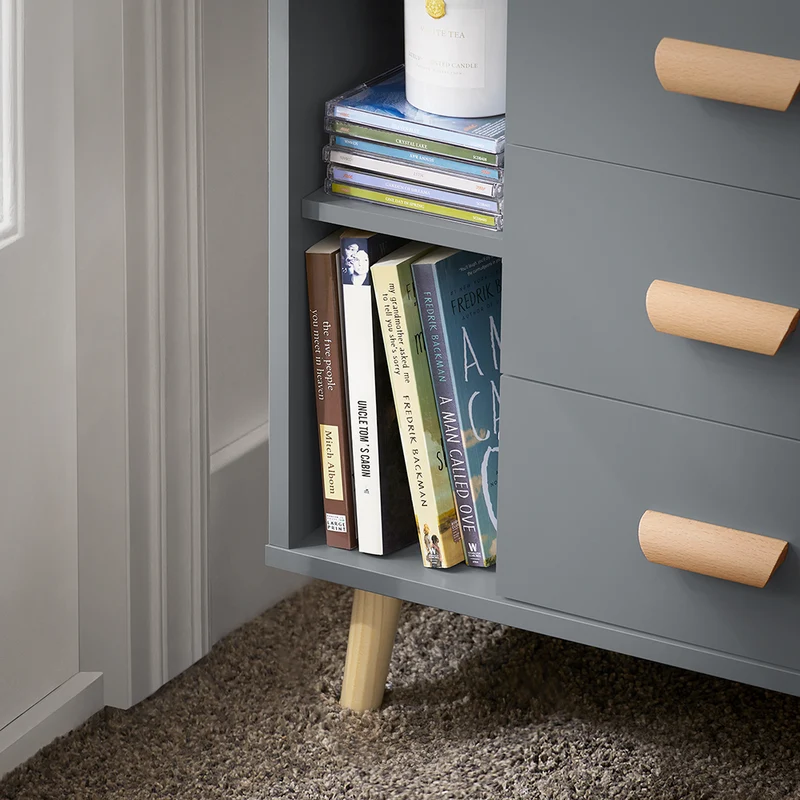 SoBuy FBT95-HG Table d’Appoint Bout de Canapé Table de Chevet Table de Nuit avec 3 tiroirs et 2 étagères de rangement