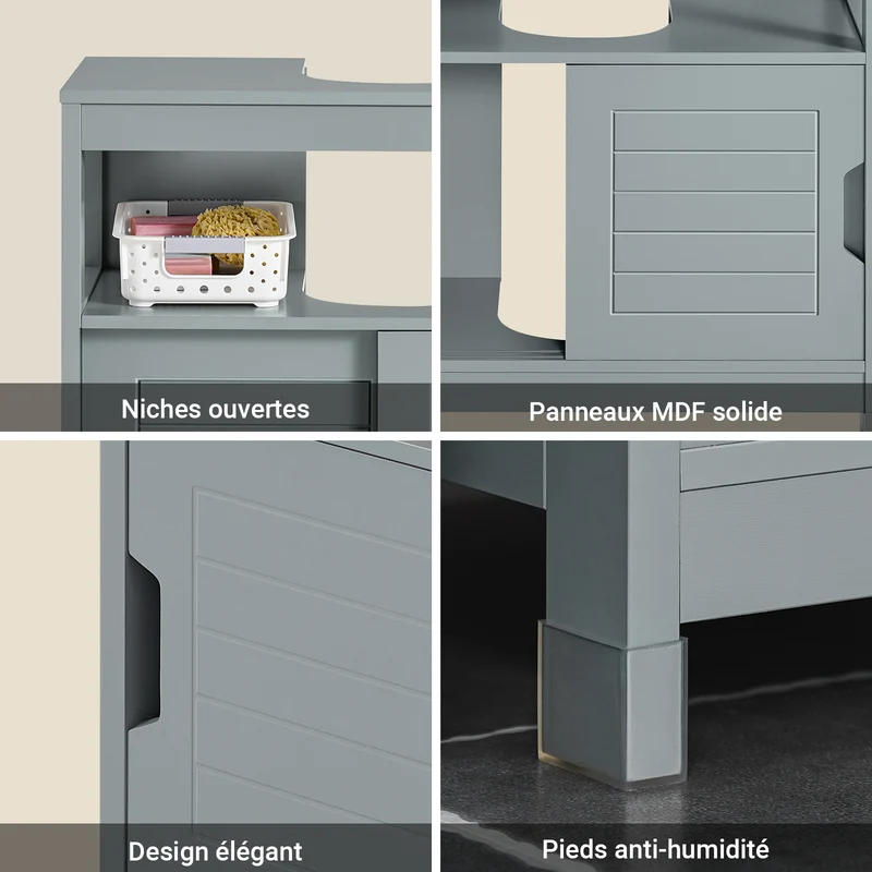 SoBuy FRG128-II-SG Meuble sous Lavabo avec Portes Coulissantes, Format Compact, Résistant à l’Humidité, pour Salle de Bain et WC – L60×P30×H60 cm, Bois, Gris