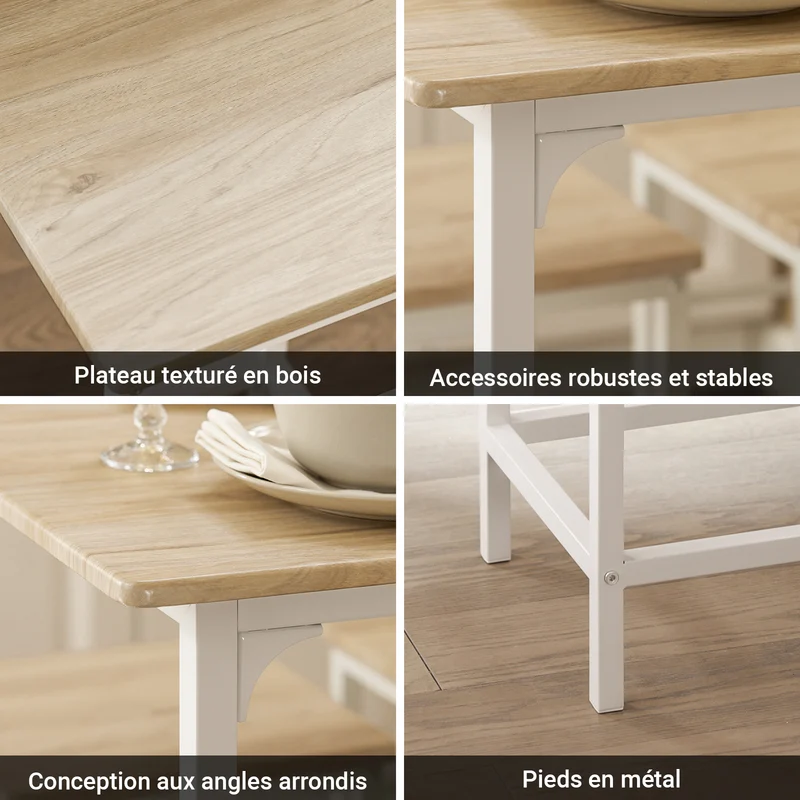 SoBuy OGT11-WN Table Haute avec 4 Tabourets – Mange-Debout Industriel 100×60 cm, Blanc/Naturel
