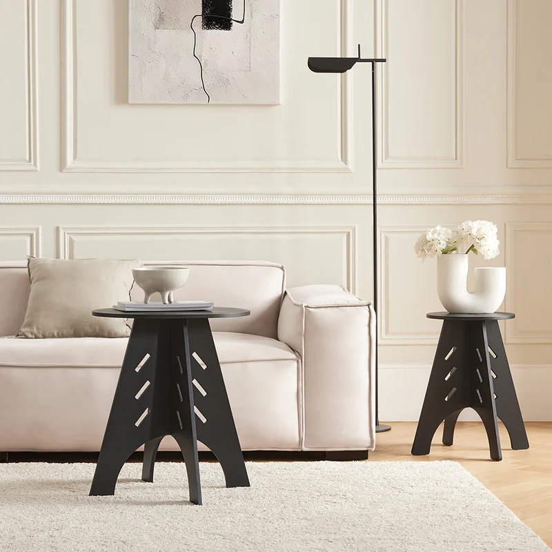 SoBuy HFBT01-K-SCH Table d'appoint Ronde en Bois Table Basse Ronde Table de Nuit Table de Chevet Bouts de Canapé Marron en Tenons et Mortaises, Noir