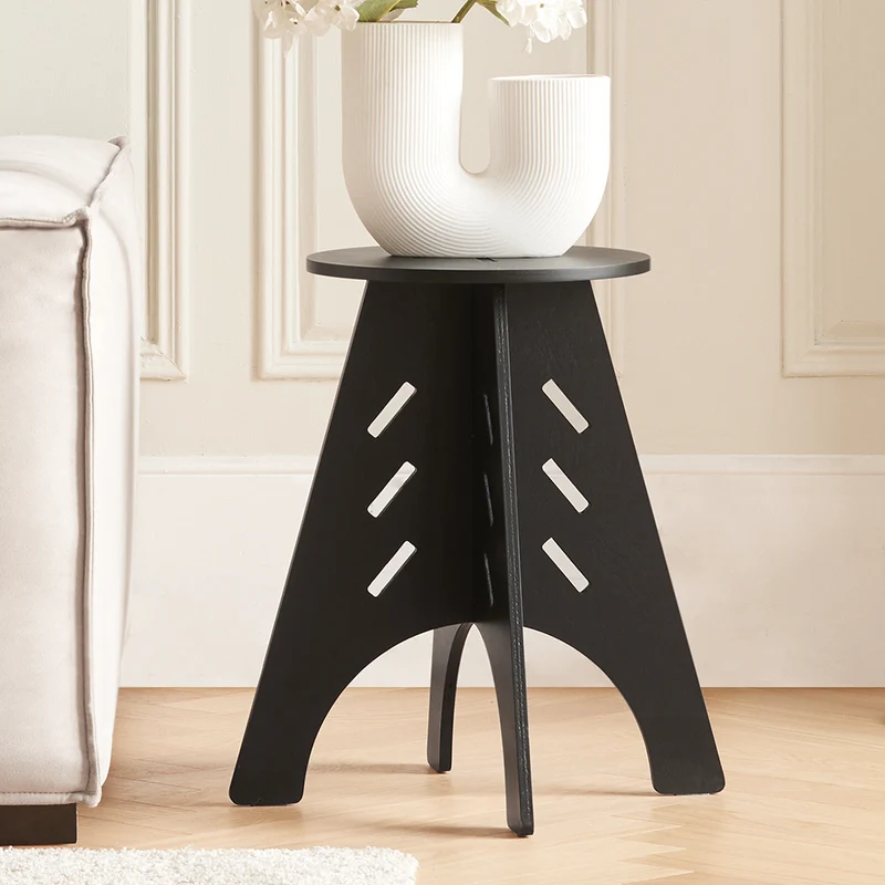 SoBuy HFBT01-K-SCH Table d'appoint Ronde en Bois Table Basse Ronde Table de Nuit Table de Chevet Bouts de Canapé Marron en Tenons et Mortaises, Noir