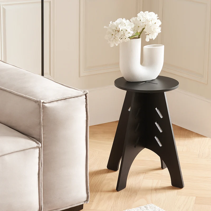 SoBuy HFBT01-K-SCH Table d'appoint Ronde en Bois Table Basse Ronde Table de Nuit Table de Chevet Bouts de Canapé Marron en Tenons et Mortaises, Noir