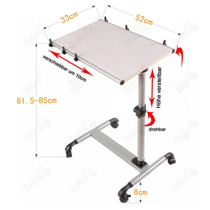 SoBuy FBT07N-BR Table de lit avec plateau inclinable pour ordinateur portable reglable en hauteur