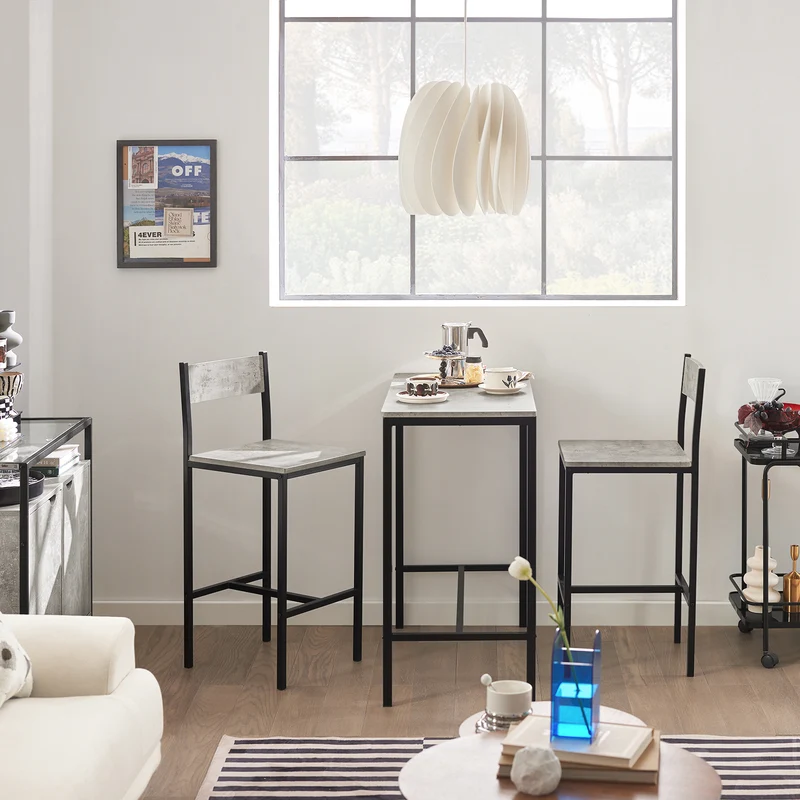 SoBuy OGT03-HG Ensemble Table Haute + 2 Tabourets – Table 87 cm, Tabourets Rangeables, Style Industriel Bois et Métal Noir