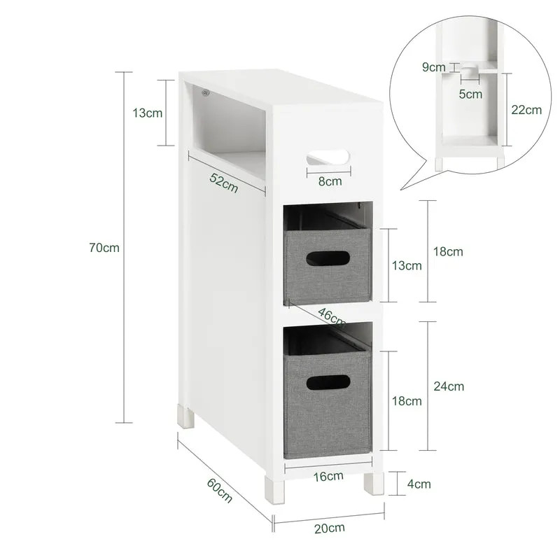 SoBuy BZR83-W Meuble de Rangement Salle de Bain Étroit, Support Papier Toilette, Armoire Toilettes WC avec 2 Paniers Amovibles Rangement Polyvalente