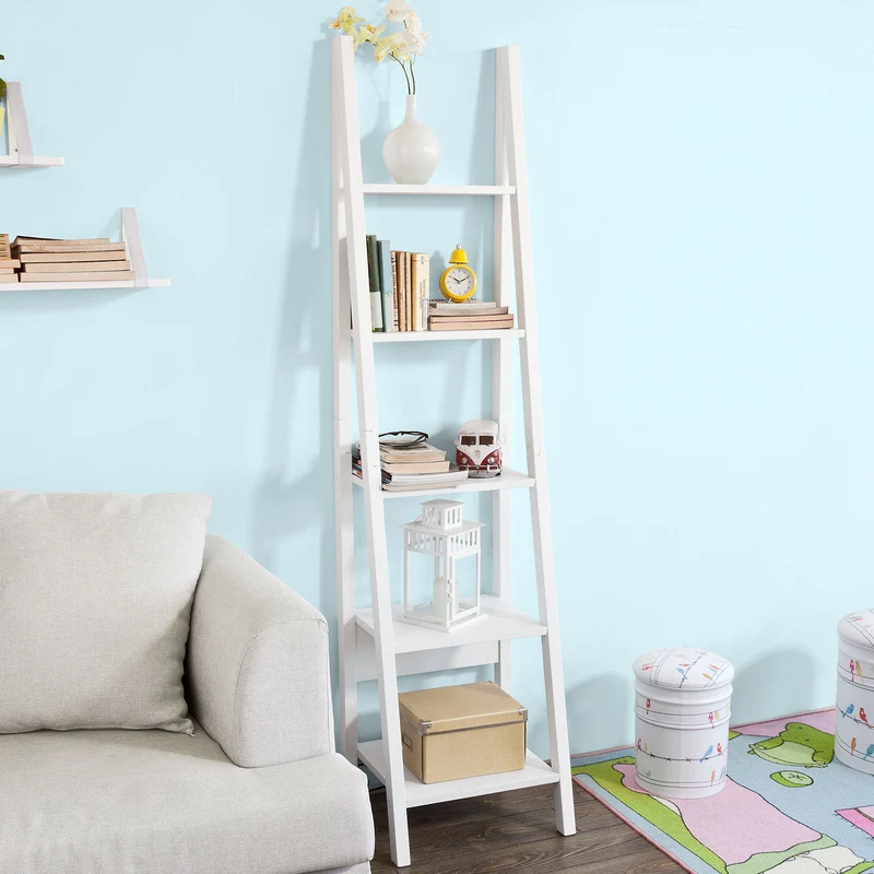 SoBuy FRG101-W Étagère style échelle Bibliothèque, 5 étages –Blanc