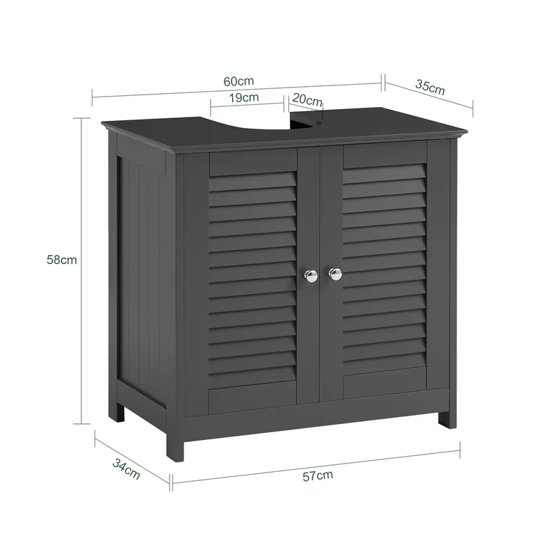 SoBuy FRG237-II-DG Meuble sous Lavabo avec Étagères Ajustables, Résistant à l’Humidité, pour Salle de Bain et WC, Rangement Optimisé – L60×P35×H58 cm, MDF, Gris