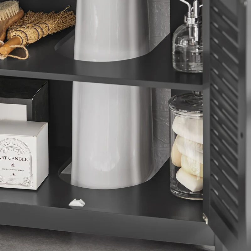 SoBuy FRG237-II-DG Meuble sous Lavabo avec Étagères Ajustables, Résistant à l’Humidité, pour Salle de Bain et WC, Rangement Optimisé – L60×P35×H58 cm, MDF, Gris