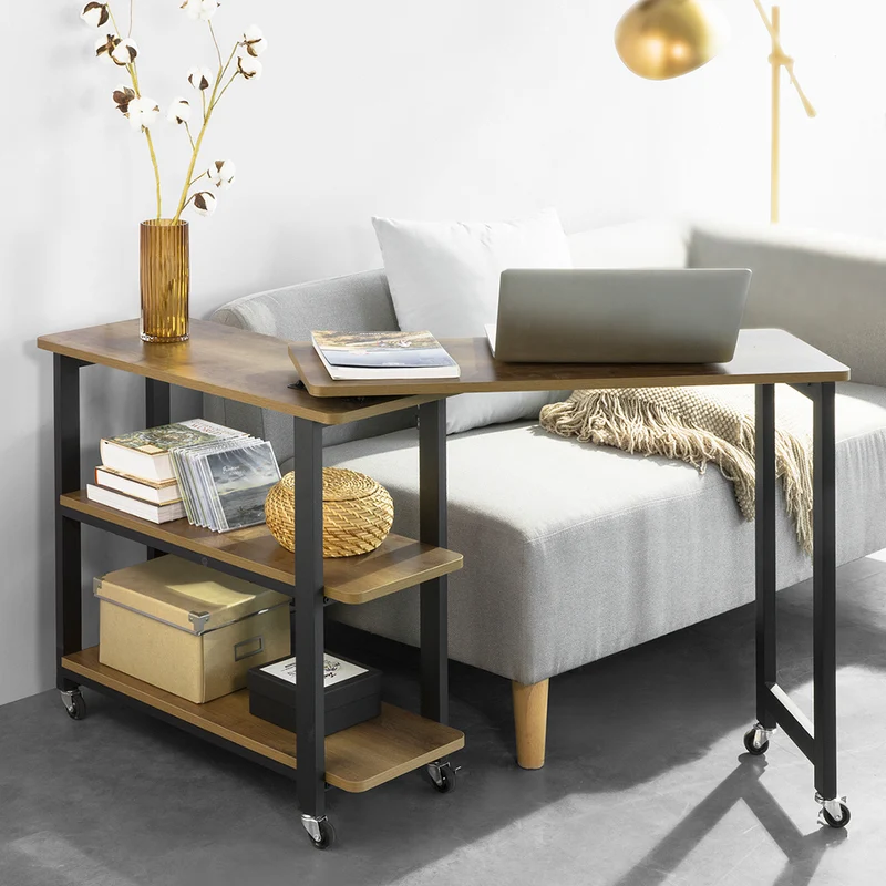 SoBuy FWT83-PF Table d'appoint Rotative à Roulettes – L133 × P30 × H69 cm, 2 Étagères
