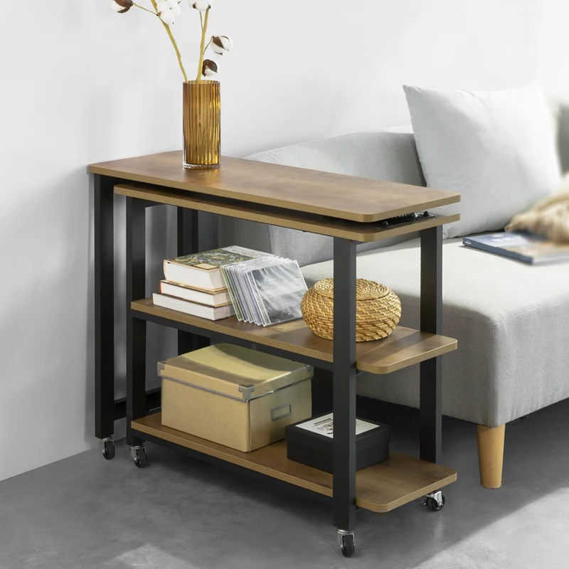 SoBuy FWT83-PF Table d'appoint Rotative à Roulettes – L133 × P30 × H69 cm, 2 Étagères
