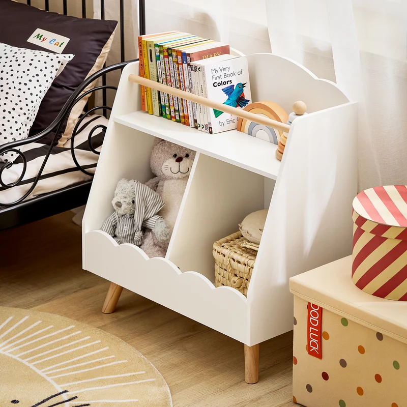 SoBuy KMB100-K-W Bibliothèque Enfant, Étagère à Livres, Étagère de Rangement Jouets pour Enfants, 2 Compartiments Ouverts