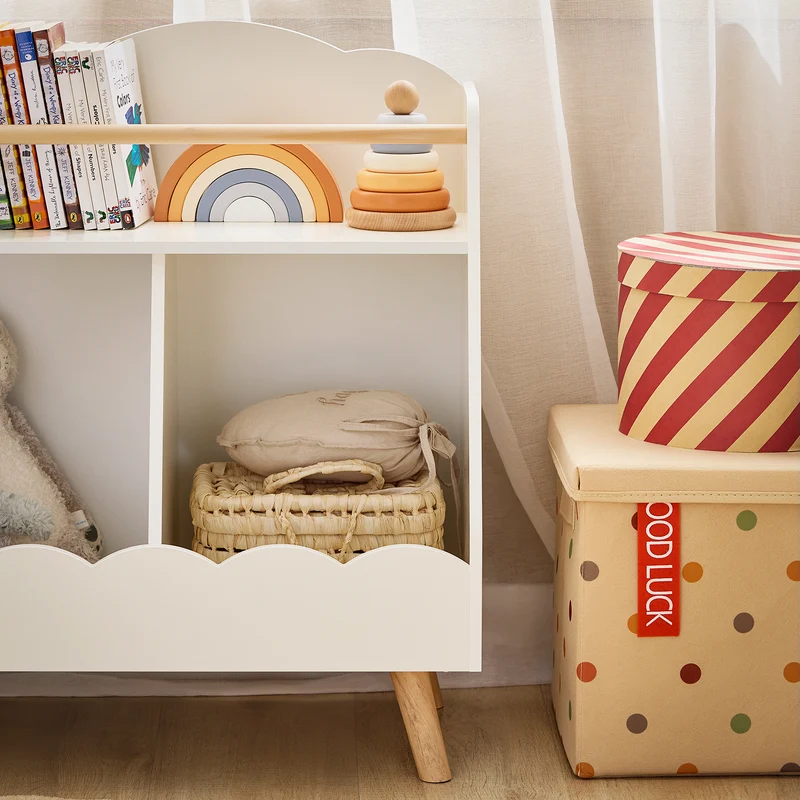 SoBuy KMB100-K-W Bibliothèque Enfant, Étagère à Livres, Étagère de Rangement Jouets pour Enfants, 2 Compartiments Ouverts