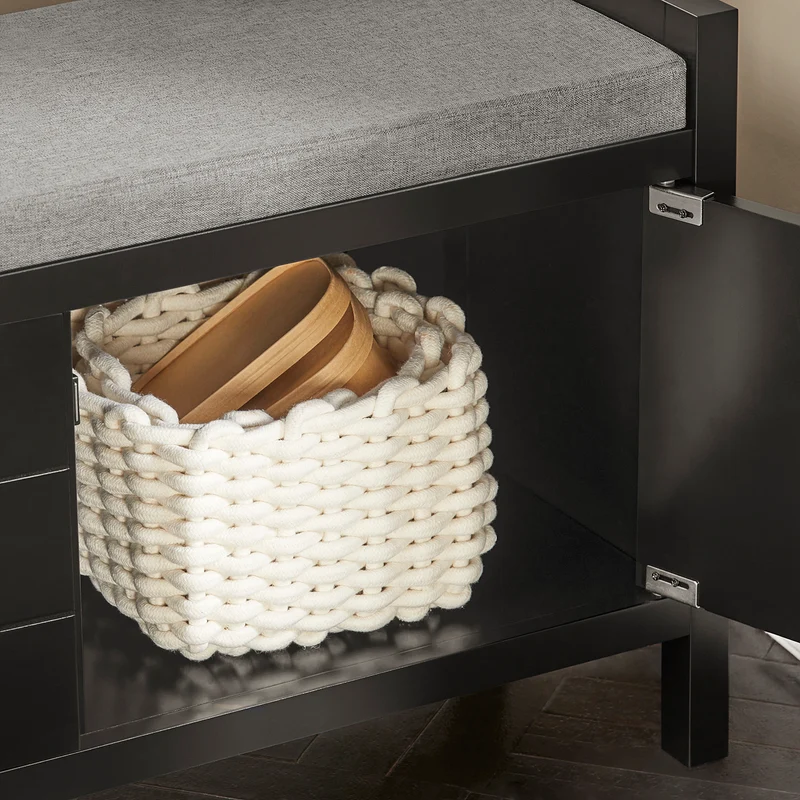 SoBuy FSR63-II-SCH Banc à Chaussures avec Coussin Rembourré et 2 Portes – L91×P30×H50 cm, Charge 150 kg, MDF E1, Noir