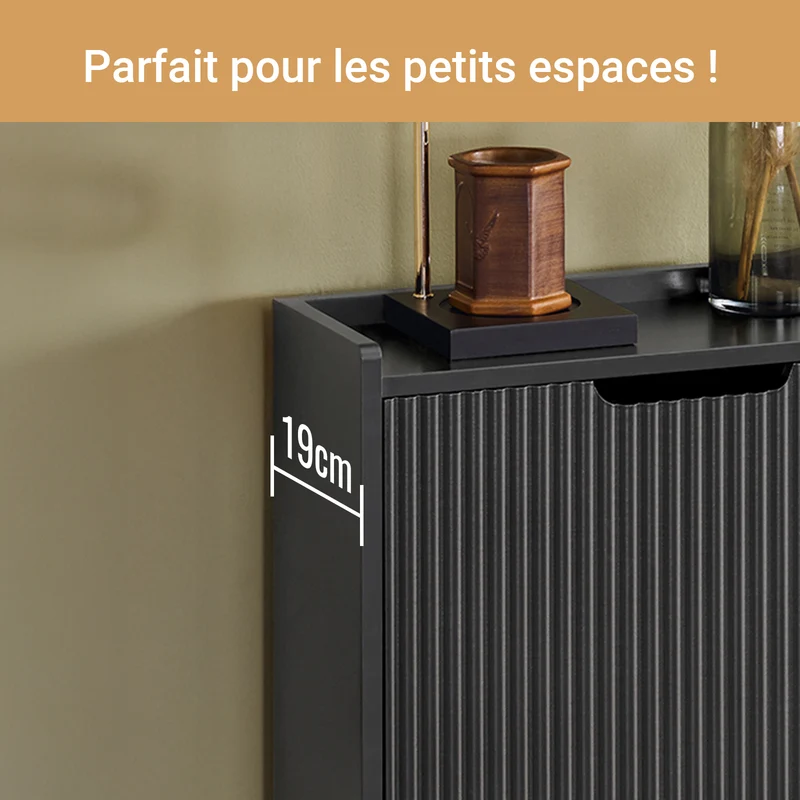 SoBuy FSR177-SCH Armoire à Chaussures 2 Abattants – 4 à 6 Paires, 19 cm de Profondeur, Anti-Basculement – 50×19×90 cm, Noir