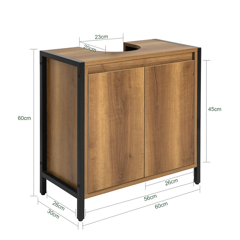 SoBuy BZR63-PF Meuble sous Lavabo Salle de Bain Meuble Salle de Bain avec 2 Portes et Étagère, Petit Meuble Rangement sous Vasque avec Pieds Réglables 60x60x30 cm