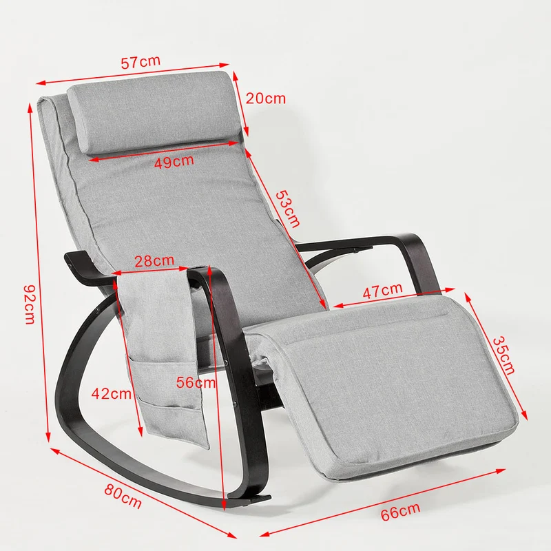 SoBuy FST20-HG Fauteuil a Bascule, Relax Rocking Chair, Chaise a Bascule avec Repose-Pieds, Appui-tête réglables et Poche latérale, Gris