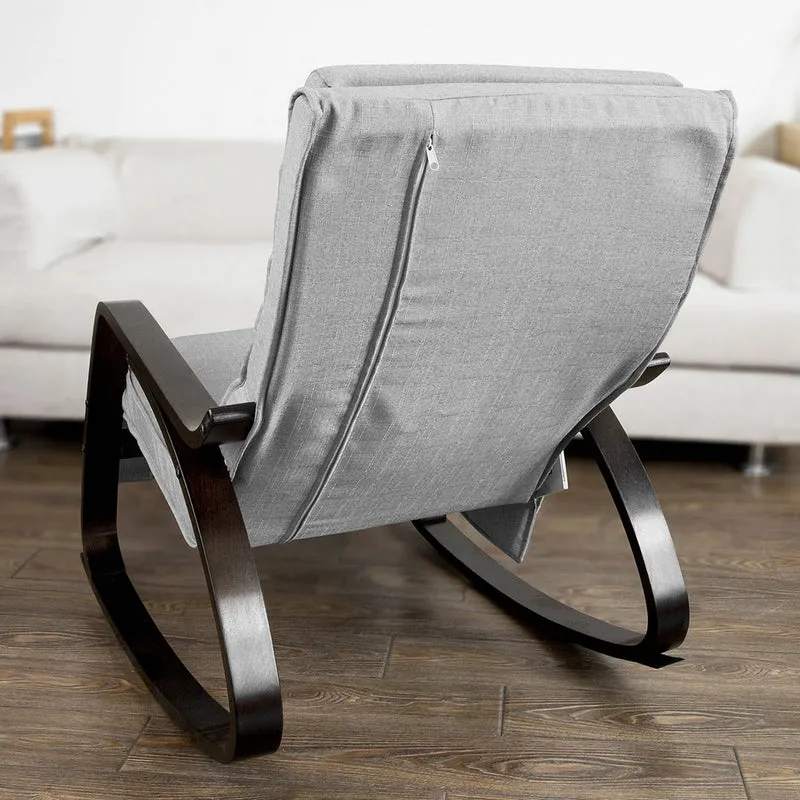 SoBuy FST20-HG Fauteuil a Bascule, Relax Rocking Chair, Chaise a Bascule avec Repose-Pieds, Appui-tête réglables et Poche latérale, Gris