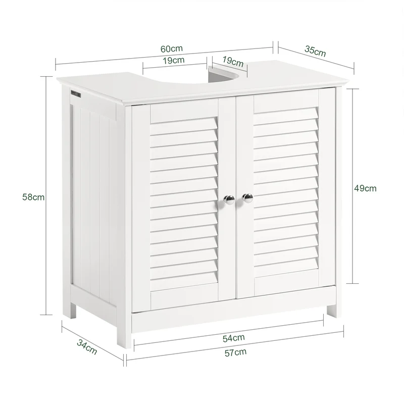 SoBuy FRG237-II-W Meuble Sous Vasque 60 cm avec Porte à Lamelles – Étagère Réglable, Blanc