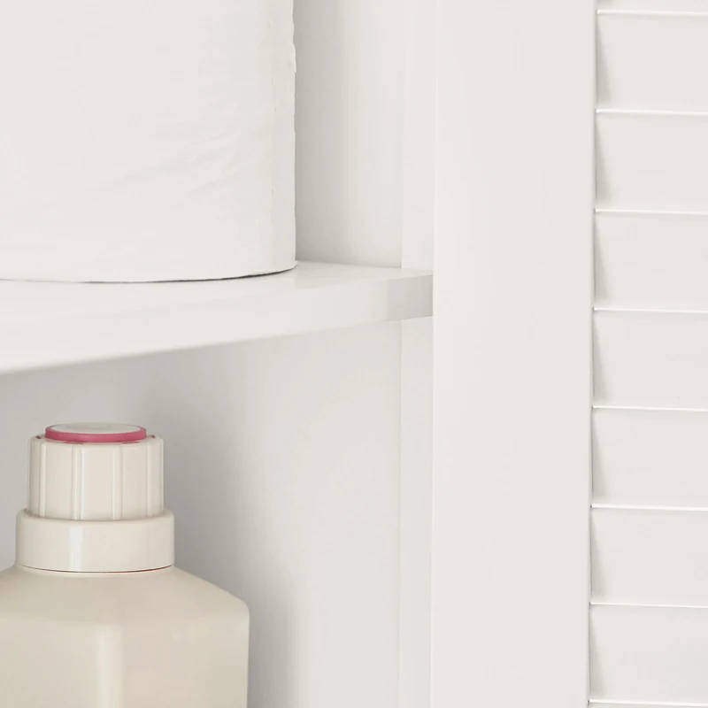 SoBuy FRG237-II-W Meuble Sous Vasque 60 cm avec Porte à Lamelles – Étagère Réglable, Blanc