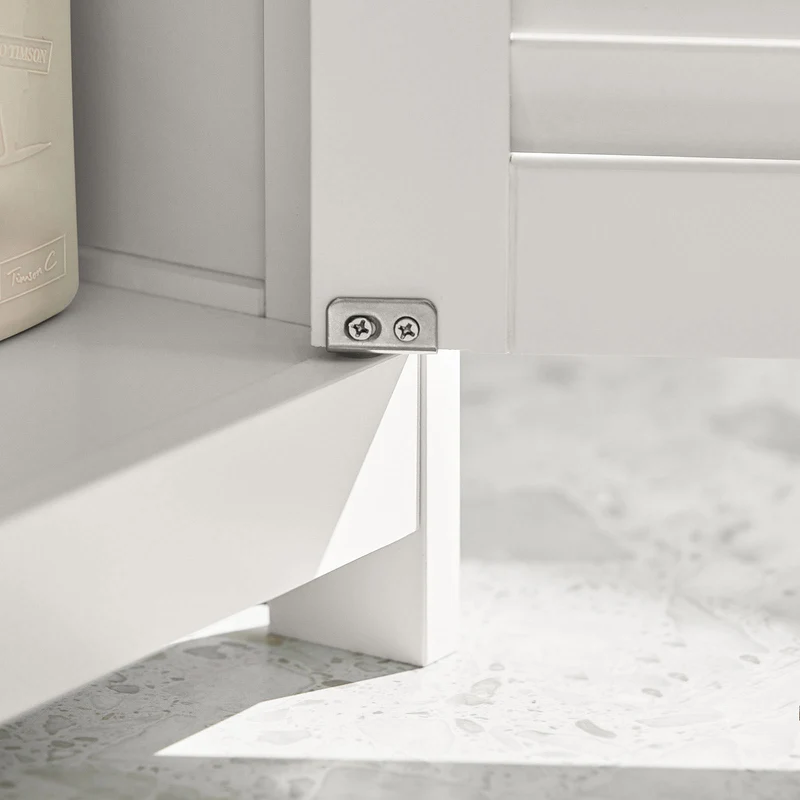 SoBuy FRG237-II-W Meuble Sous Vasque 60 cm avec Porte à Lamelles – Étagère Réglable, Blanc