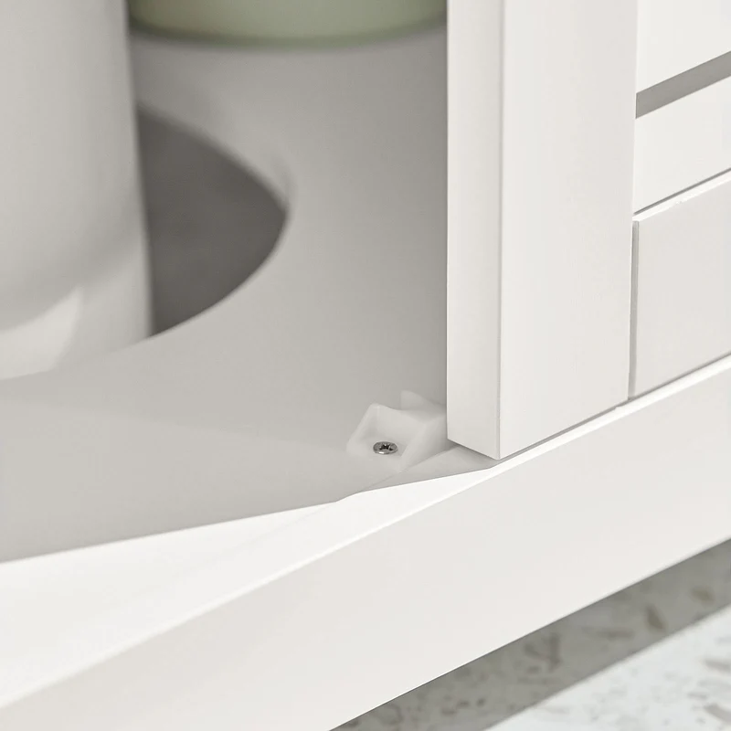 SoBuy FRG237-II-W Meuble Sous Vasque 60 cm avec Porte à Lamelles – Étagère Réglable, Blanc