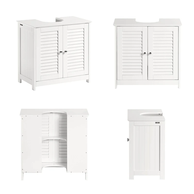 SoBuy FRG237-II-W Meuble Sous Vasque 60 cm avec Porte à Lamelles – Étagère Réglable, Blanc