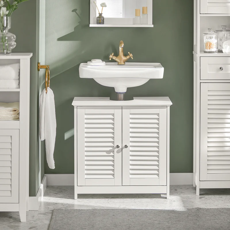 SoBuy FRG237-W Meuble Sous-Lavabo Meuble de Salle de Bain Vasque, 2 portes et 2 étages