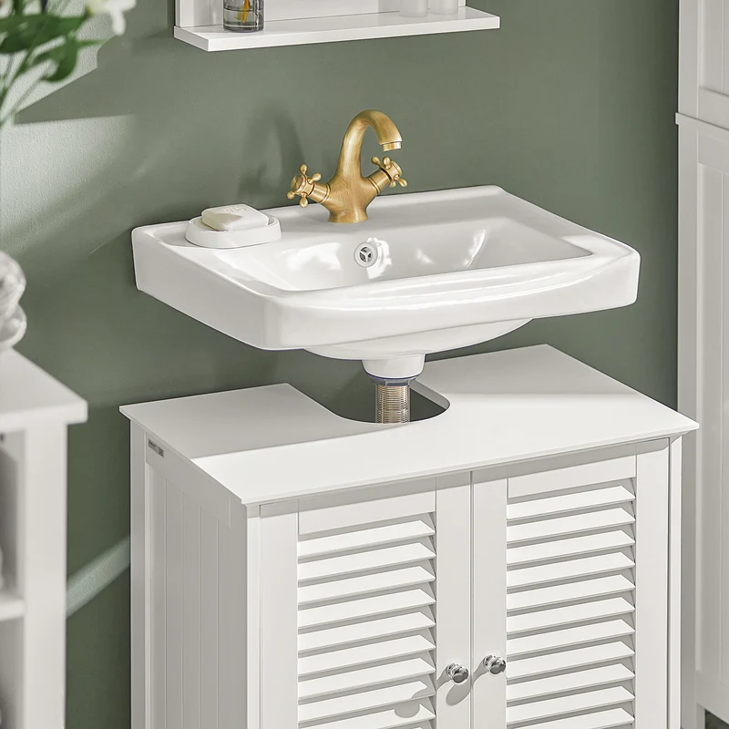 SoBuy FRG237-W Meuble Sous-Lavabo Meuble de Salle de Bain Vasque, 2 portes et 2 étages