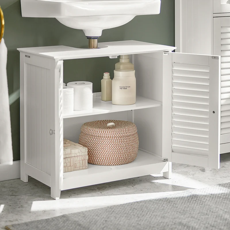 SoBuy FRG237-W Meuble Sous-Lavabo Meuble de Salle de Bain Vasque, 2 portes et 2 étages