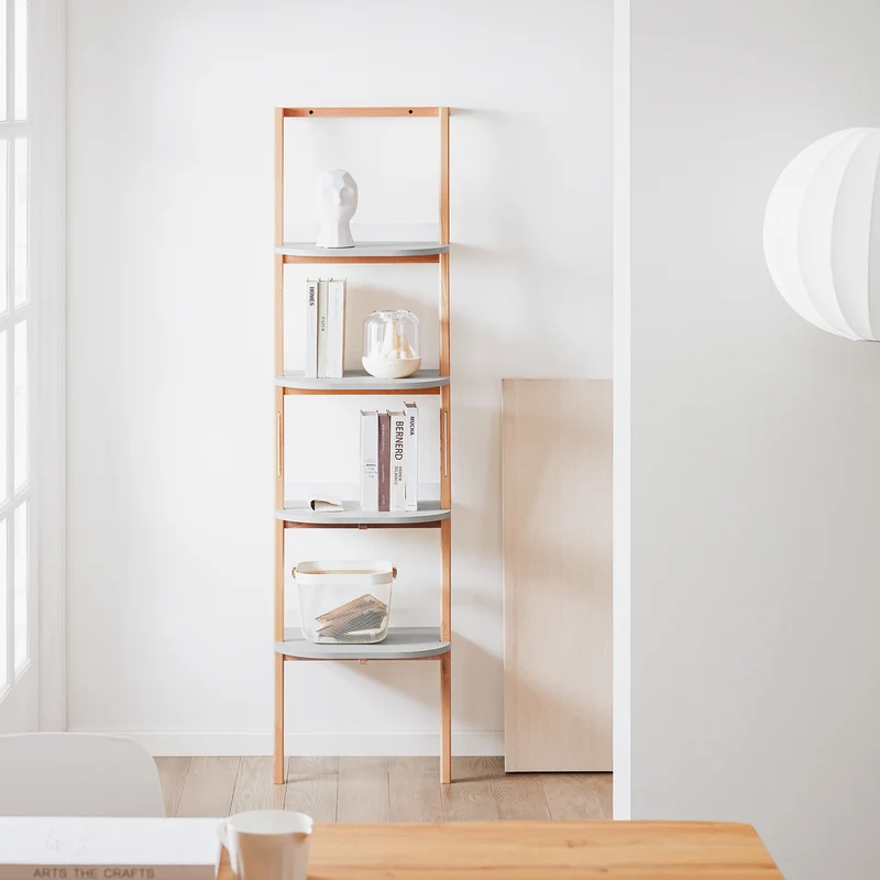 SoBuy HSTR02-K-HG Bibliothèque avec 4 Niveaux, pour Salon et Chambre, Rangement Optimisé, Design Fonctionnel, Usage Quotidien, Pratique – L44×P39×H169 cm, Gris