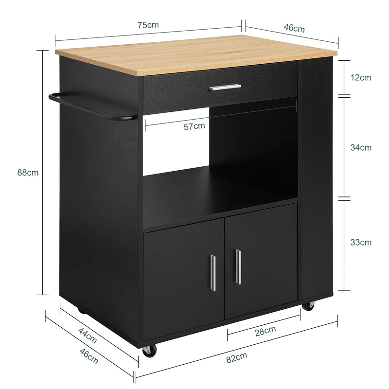 SoBuy FKW113-SCH Desserte Cuisine à roulettes Meuble Cuisine Rangement Desserte de Cuisine Plan de Travail Cuisine Buffet Cuisine Petit Meuble de Rangement Noir 75x46x83 cm