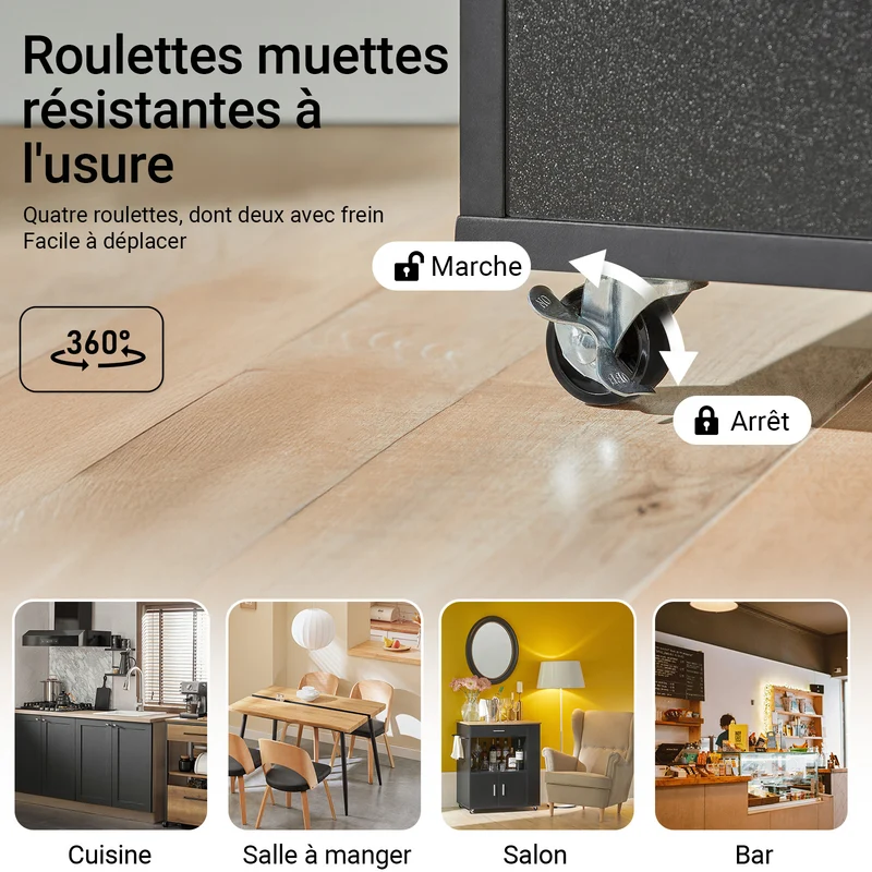 SoBuy FKW113-SCH Desserte Cuisine à roulettes Meuble Cuisine Rangement Desserte de Cuisine Plan de Travail Cuisine Buffet Cuisine Petit Meuble de Rangement Noir 75x46x83 cm