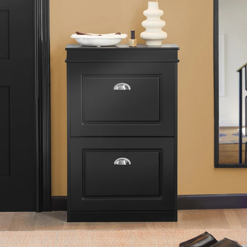 SoBuy FSR78-SCH Armoire à Chaussures 2 Abattants, Rangement 8 Paires pour Entrée Couloir – 54x24x83 cm, Noir