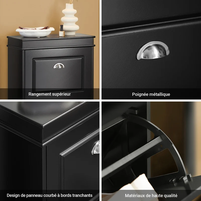 SoBuy FSR78-SCH Armoire à Chaussures 2 Abattants, Rangement 8 Paires pour Entrée Couloir – 54x24x83 cm, Noir