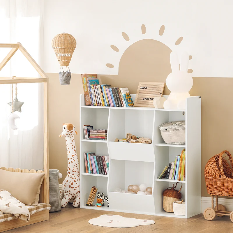 SoBuy KMB55-W Bibliothèque Enfant Montessori 8 Compartiments – Meuble Rangement Jouets et Livres, Blanc