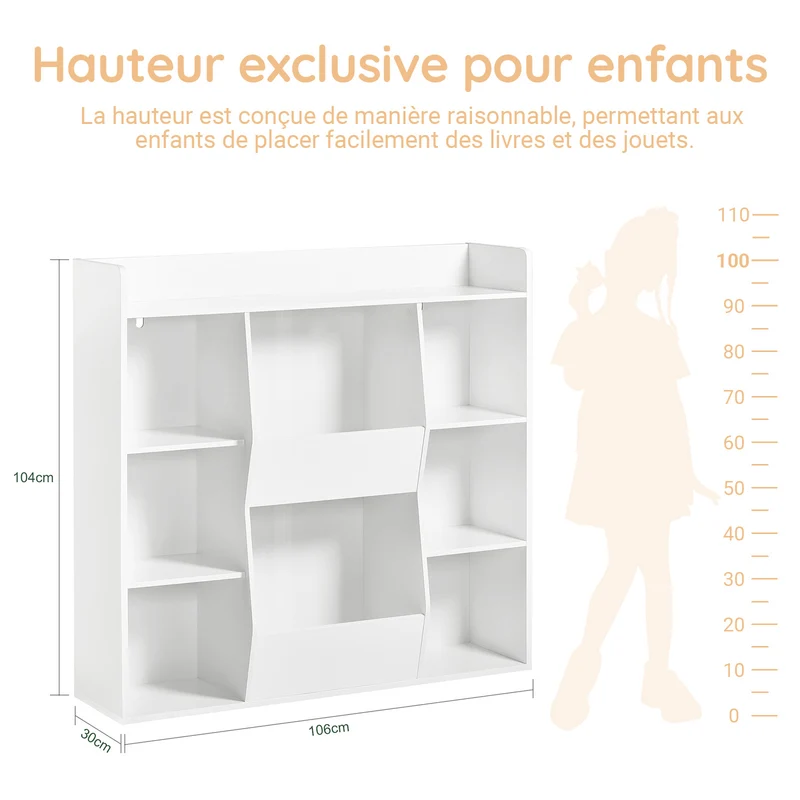 SoBuy KMB55-W Bibliothèque Enfant Montessori 8 Compartiments – Meuble Rangement Jouets et Livres, Blanc
