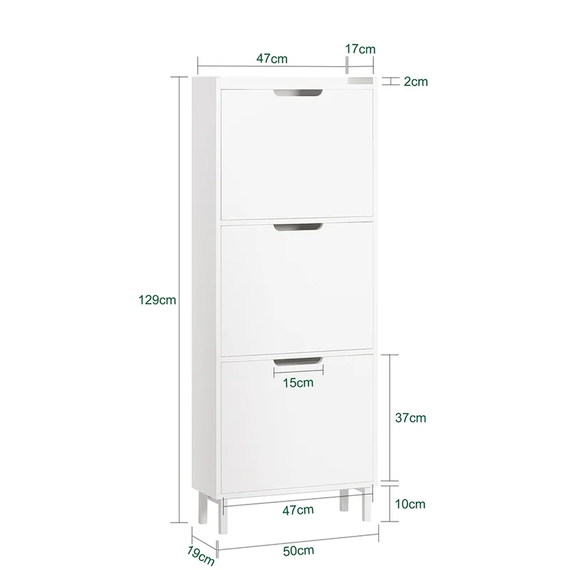 SoBuy FSR151-H-W Meuble à chaussures étroit 19 cm avec 3 abattants – 6 à 8 paires, 50 x 19 x 129 cm, Blanc
