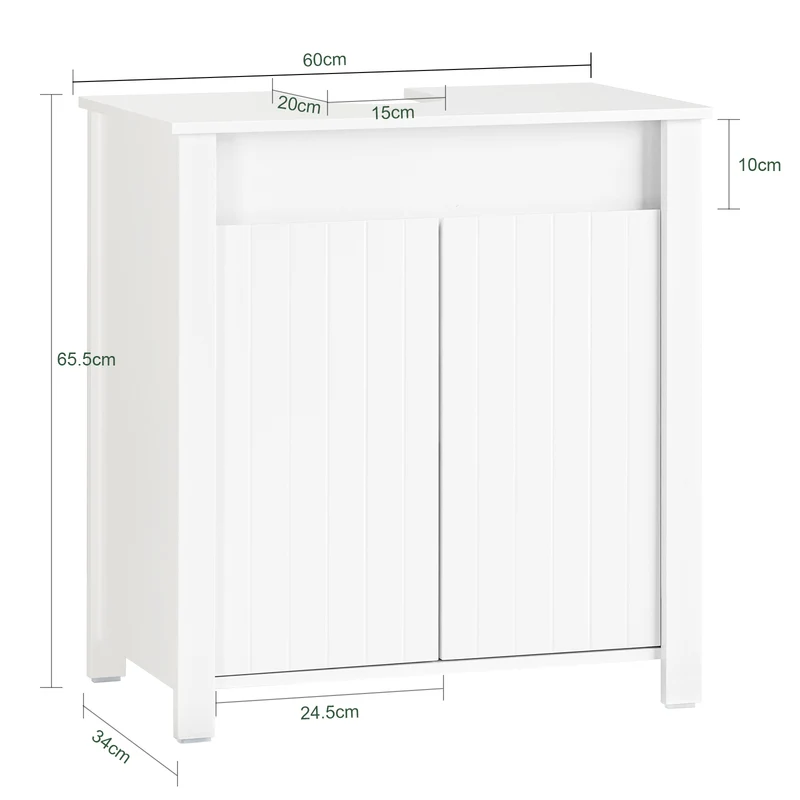 SoBuy BZR101-W Meuble sous Évier Salle de Bain, Meuble Évier de Cuisine avec 2 Portes