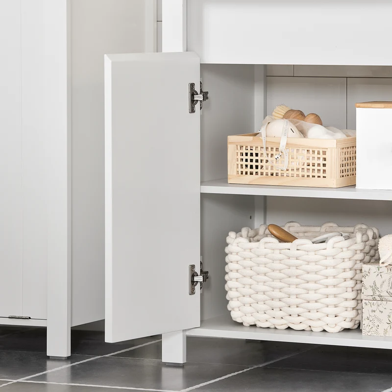 SoBuy BZR101-W Meuble sous Évier Salle de Bain, Meuble Évier de Cuisine avec 2 Portes