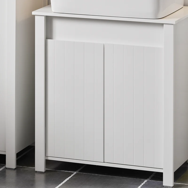 SoBuy BZR101-W Meuble sous Évier Salle de Bain, Meuble Évier de Cuisine avec 2 Portes