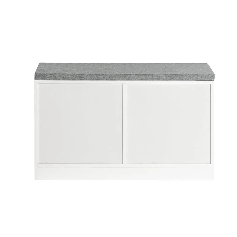 SoBuy FSR153-W Banc à Chaussures avec Coussin Rembourré et Porte de Grange Coulissante pour Entrée – 80x30x49 cm, Blanc