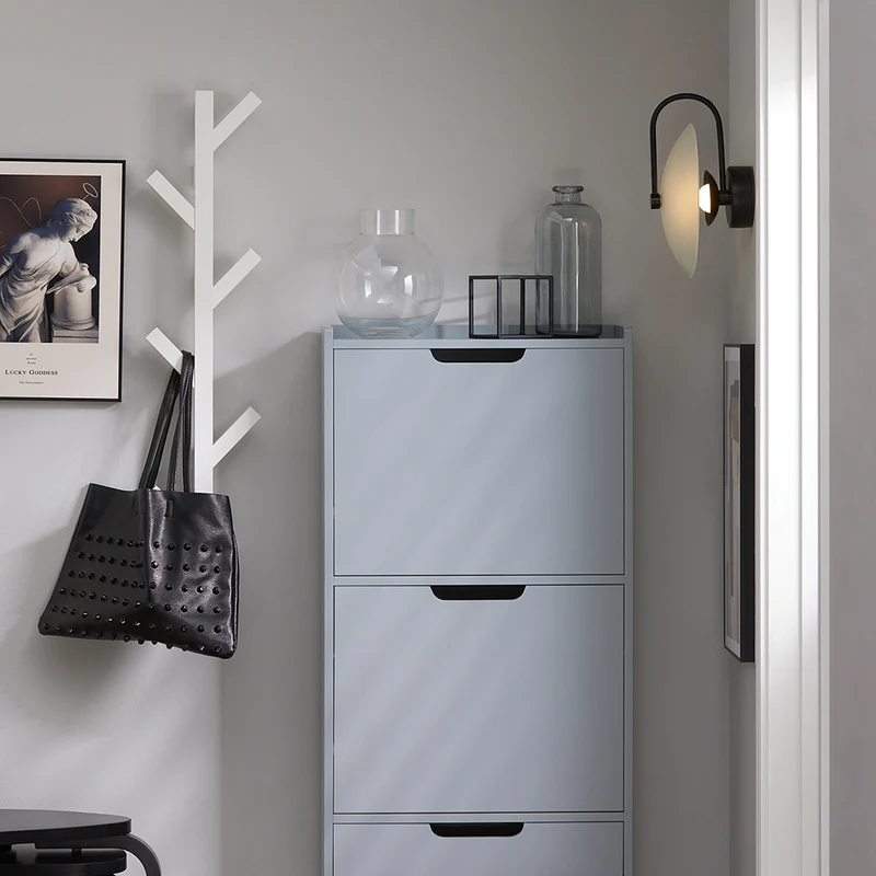 SoBuy FSR151-H-HG Armoire à Chaussures 3 Abattants Ultra-Slim 19cm, Rangement Compact pour Entrée Couloir – 50x19x129 cm, Gris