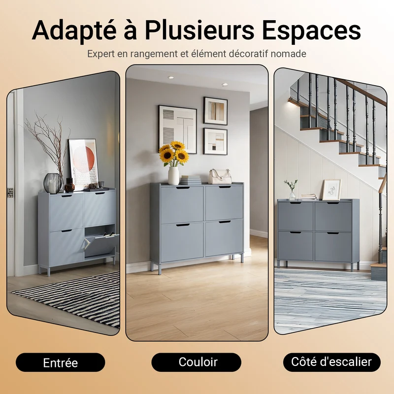 SoBuy FSR100-HG Armoire à Chaussures Ultra-Slim 19 cm – 4 Abattants, 8–12 Paires, Anti-Basculement, Gris, 100×19×91 cm
