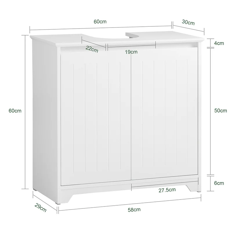 SoBuy BZR108-II-W Meuble sous Colonne Lavabo avec 2 Portes – 60×30×60 cm, Charge 30 kg, MDF E1, Blanc