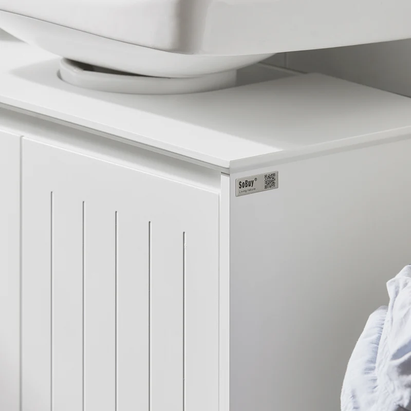 SoBuy BZR108-II-W Meuble sous Colonne Lavabo avec 2 Portes – 60×30×60 cm, Charge 30 kg, MDF E1, Blanc