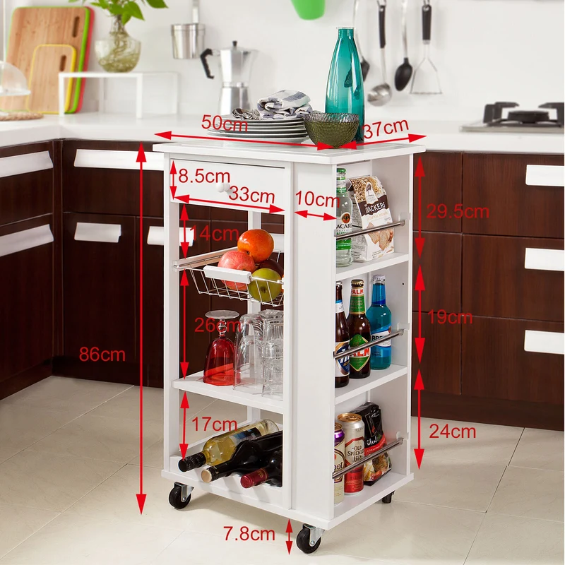 SoBuy FKW12-W Desserte à roulettes, Meuble rangement, Kitchen Trolley Chariot de Cuisine